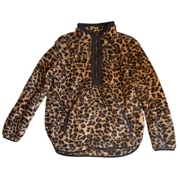 Time and Tru Leopard Half Zip Pullover - Picture 1 of 5